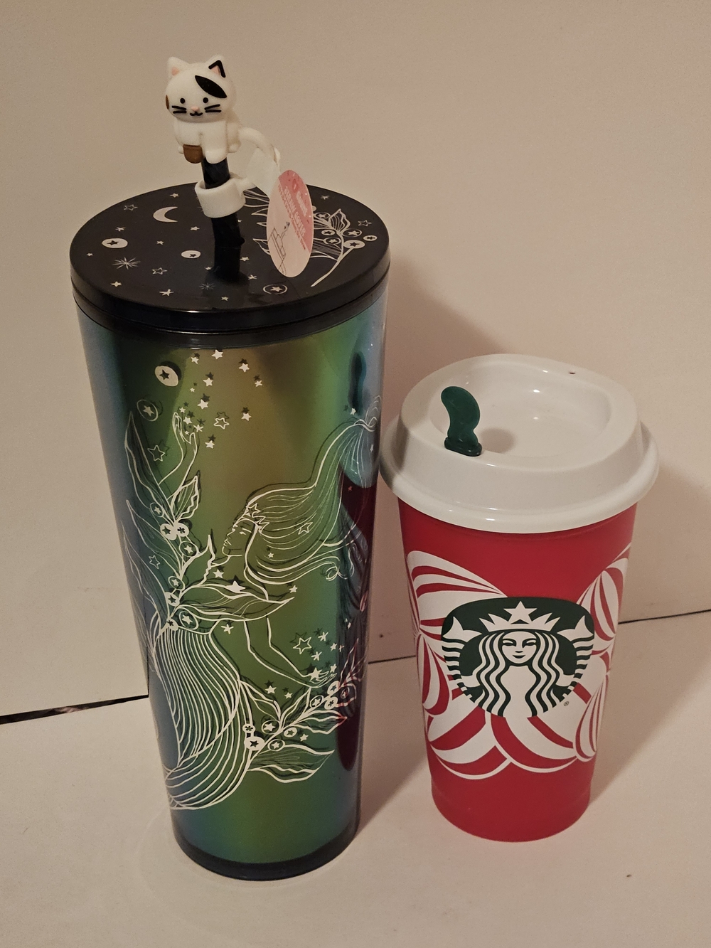Starbucks Green Mermaid Venti Cup With Straw & Red Cup Day 2024 - Reusable Cups